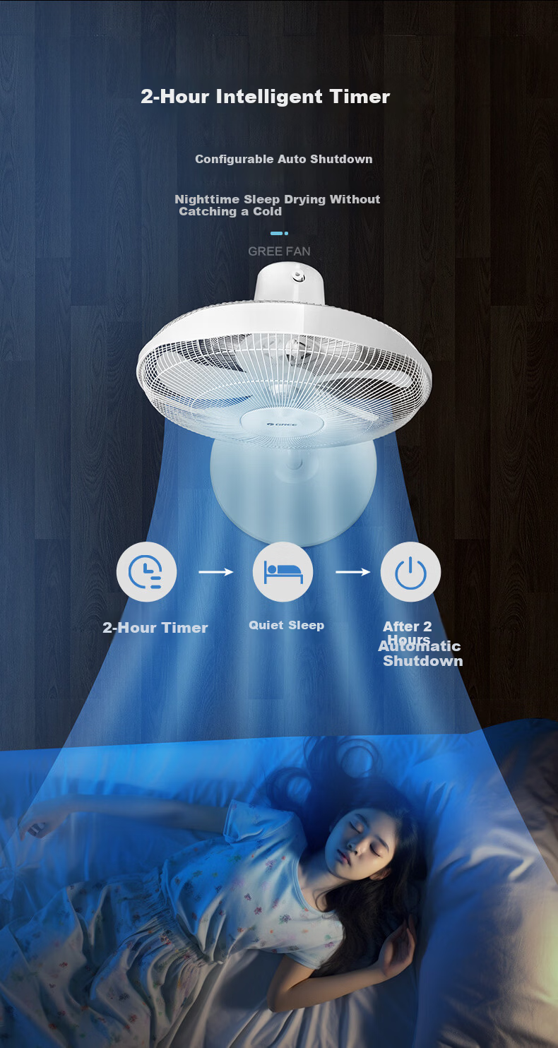 GREE Large Airflow 5-Blade Household Electric Fan Office Adjustable Height Pedestal Fan with Timer FD-4012-WG 6