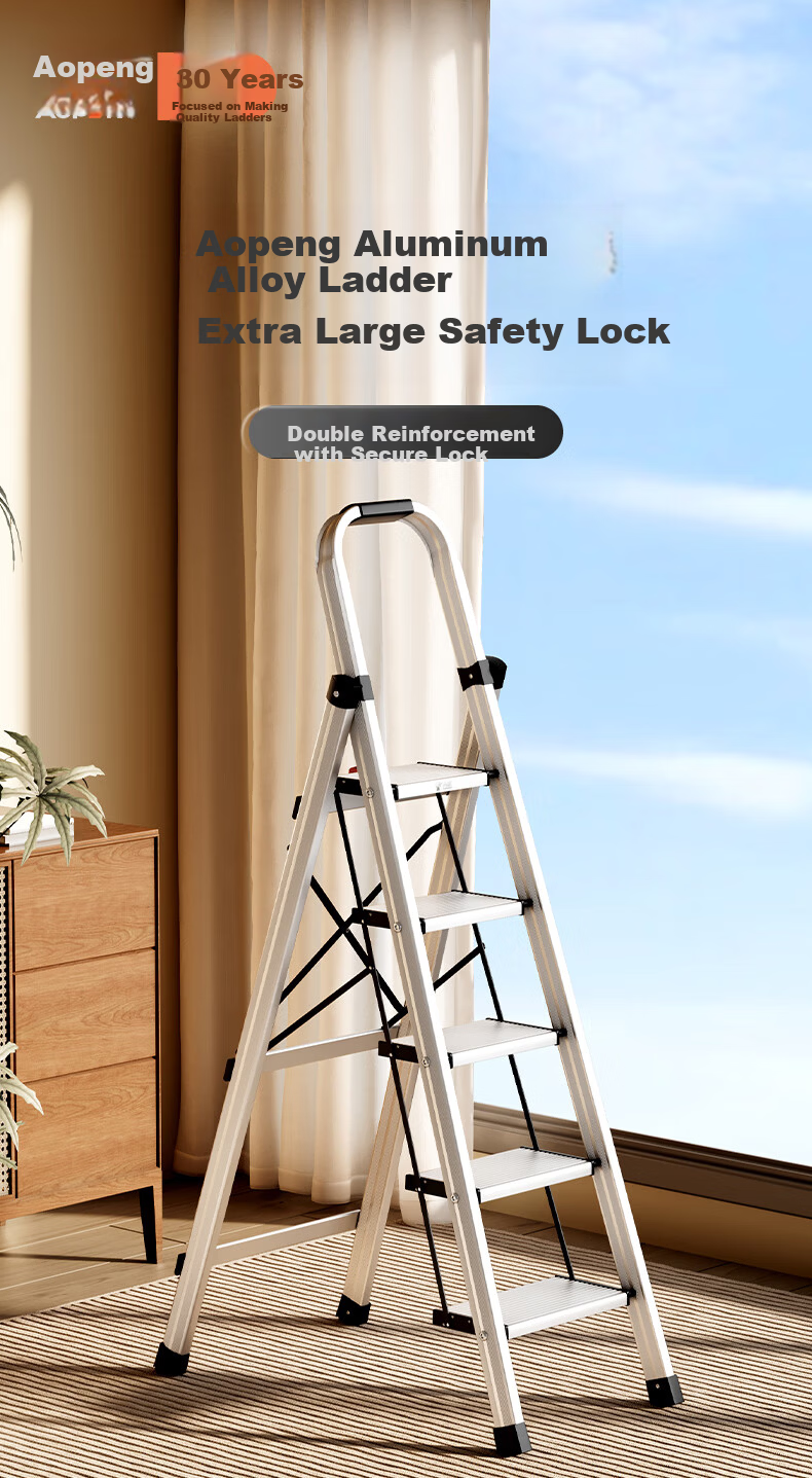 Aopeng Aluminum Alloy Household Folding Step Ladder Six-Step Lockable Thickened Climbing Ladder 5