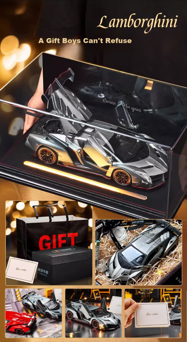 Fozao Lamborghini Sports Car Model Children's Educational Toy Boys Birthday Gift Poison Collection Silver + Leather Dust Cover 4