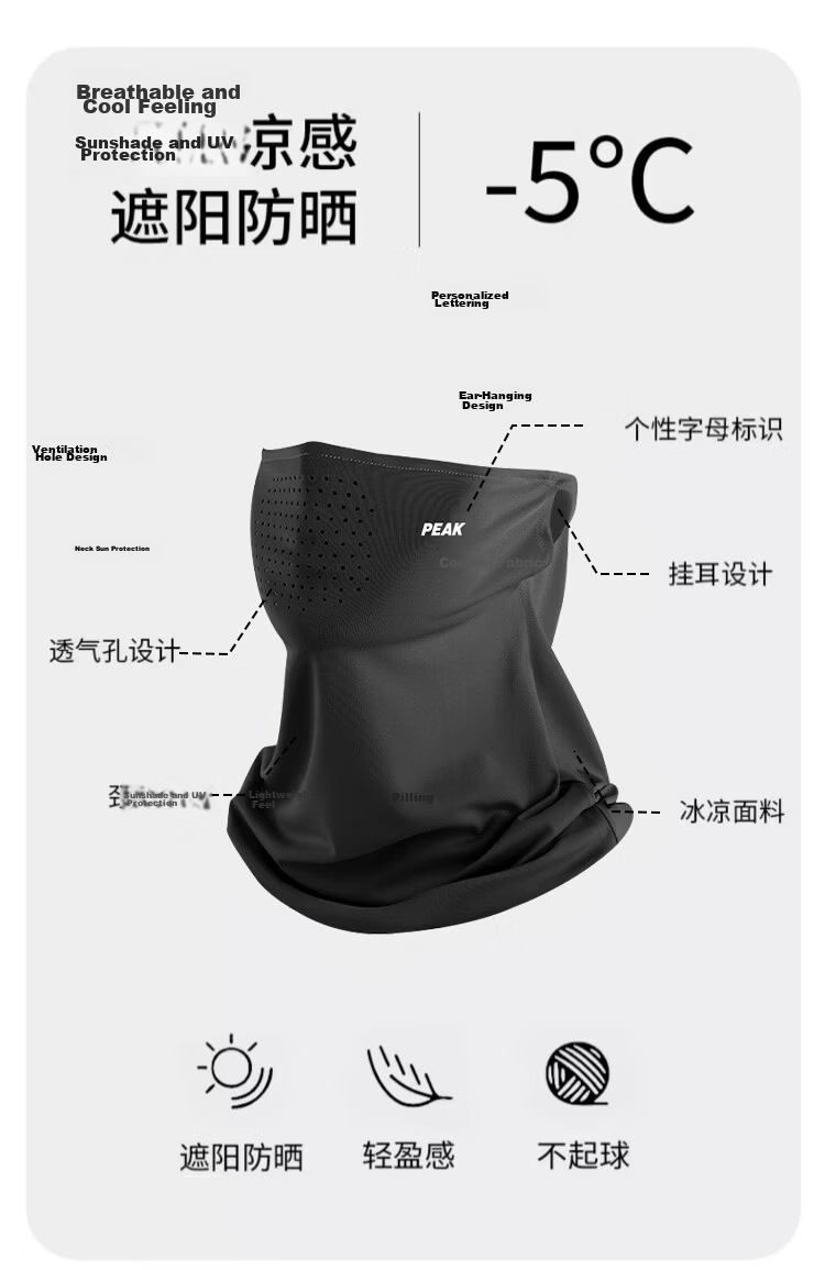 Peak Men's Cooling Breathable UV Protection Sun Mask Cycling Face and Neck Cover Lightweight Skin-Friendly Bikini Ear-Hook 3