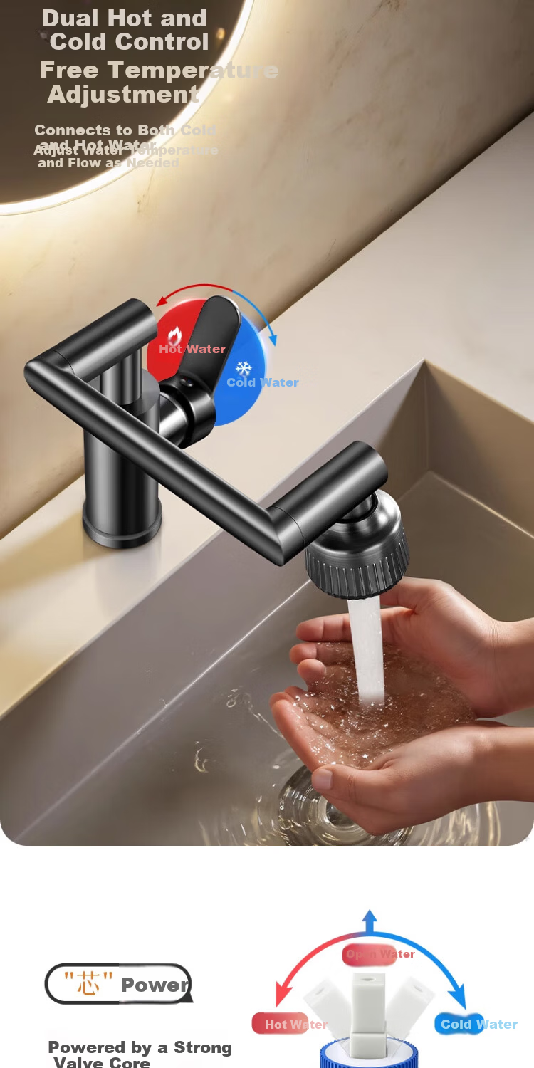 Del 28-Year Brand Basin Faucet Hot and Cold Water Mixer 2-in-1 Universal Mechanical Arm Washbasin Faucet 9