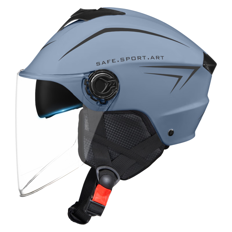 Feige Spreck 3C Certified New National Standard Summer Breathable Electric Vehicle Helmet Women's Men's Electric Bicycle Motorcycle Safety Half Helmet 509 HD Dual Visors Deep Sea Blue + Four-Season De