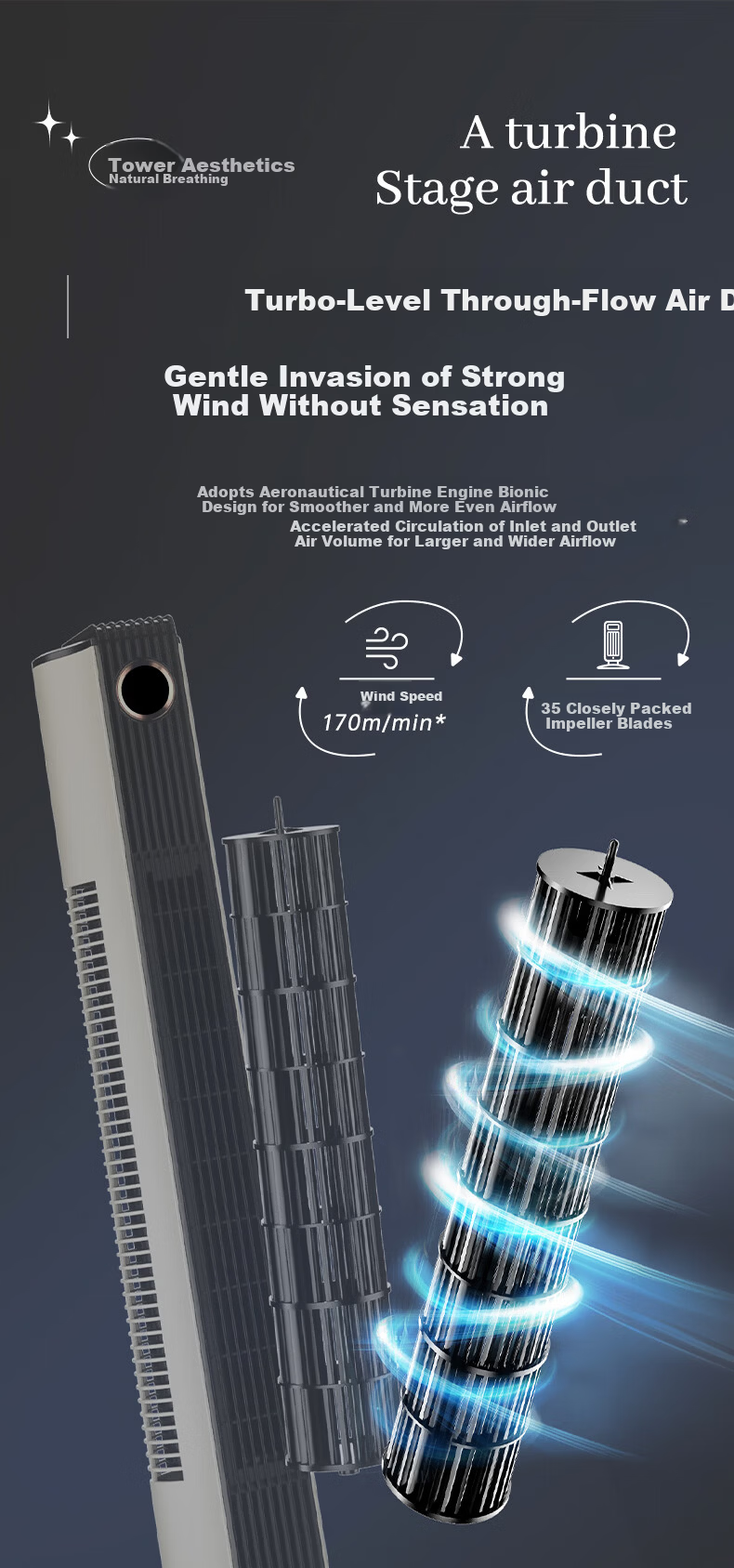 DIAMOND Home Electric Floor Fan Tower Fan Remote Control Timer Bladeless Fan Baby Fan Bedroom Living Room Study Quiet High Wind Oscillating Tower Fan KFT2207D 9