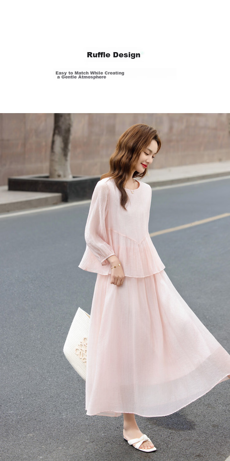Demana [Light Breath Lyocell] Summer Elegant Style Fake Two-Piece Ruffle Loose Slimming Dress for Women High-End Feel 7