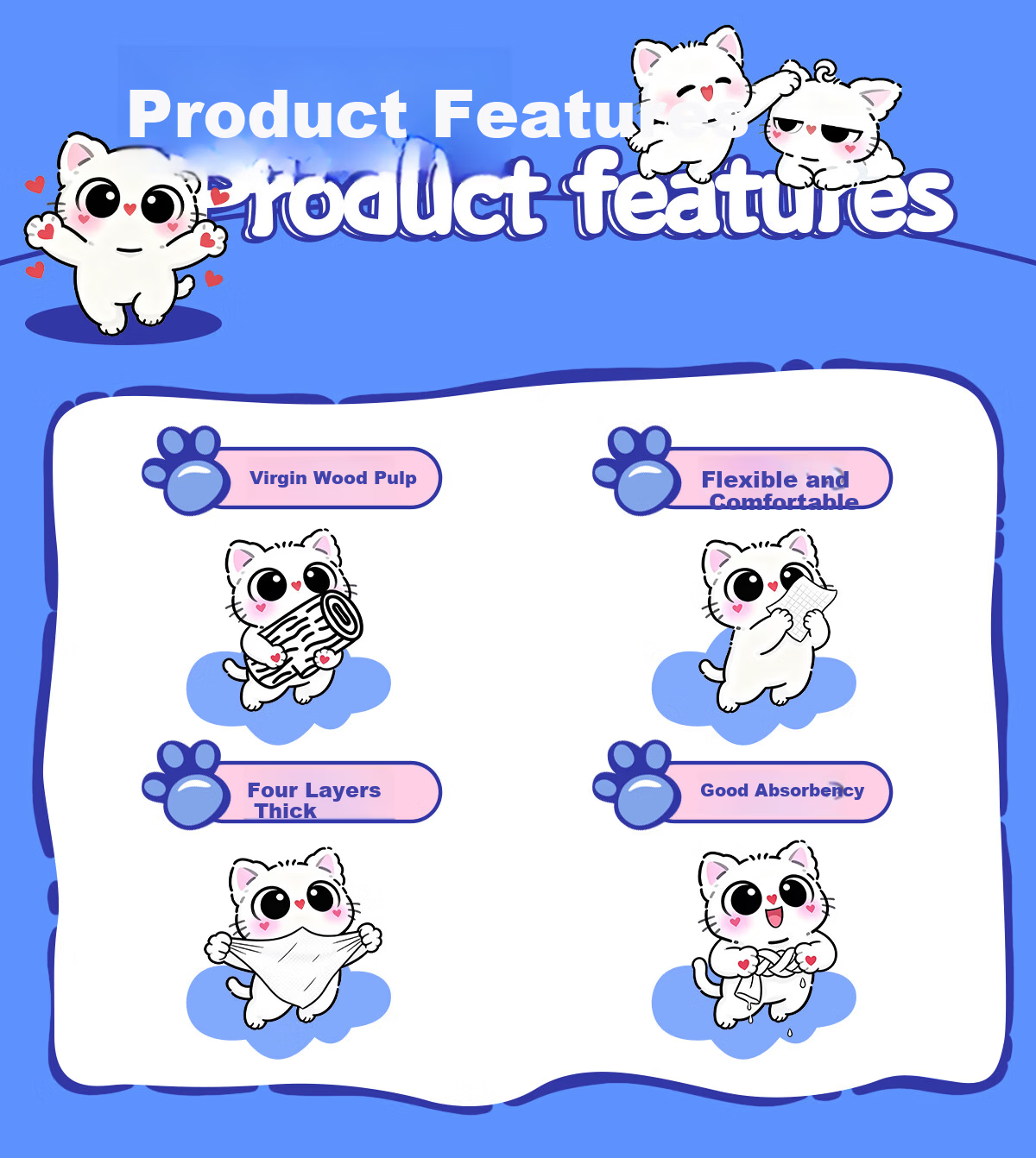 Manhua Meow Cartoon Facial Tissue 4-Ply 400 Sheets * 20 Packs Bulk Household Napkins Affordable Toilet Paper 3