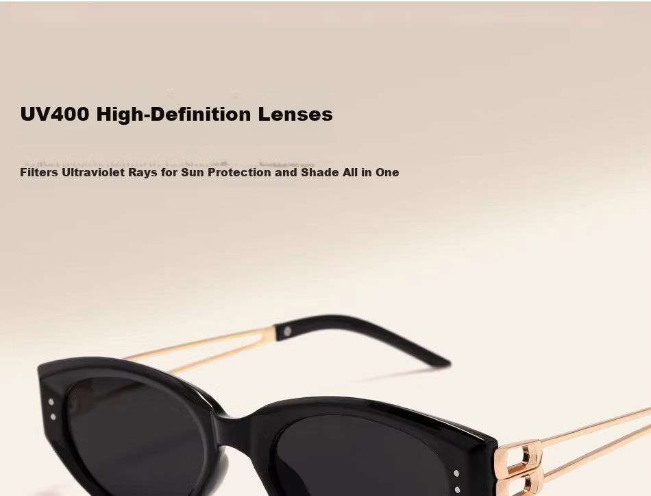 Boshide Polarized Vintage Cat Eye Sunglasses High-End Slimming Square Round Face Black Frame Gold Temples 5