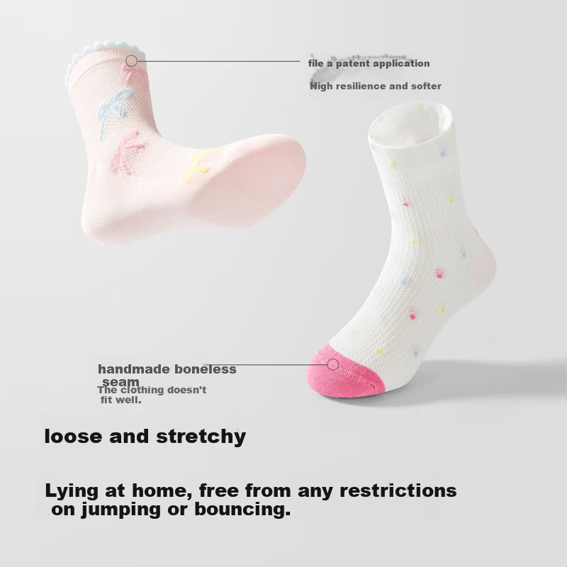 Balabala [balaOne] Children's Summer Mesh Breathable Girls' Short Socks Sweet Style 5 Pairs Set