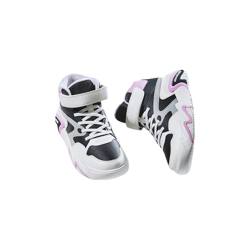 QIAODAN Girls' Fleece-Lined Cotton Shoes Children's Winter Casual Mid-Top Hook-and-Loop Shoes Ivory/Black Size 37