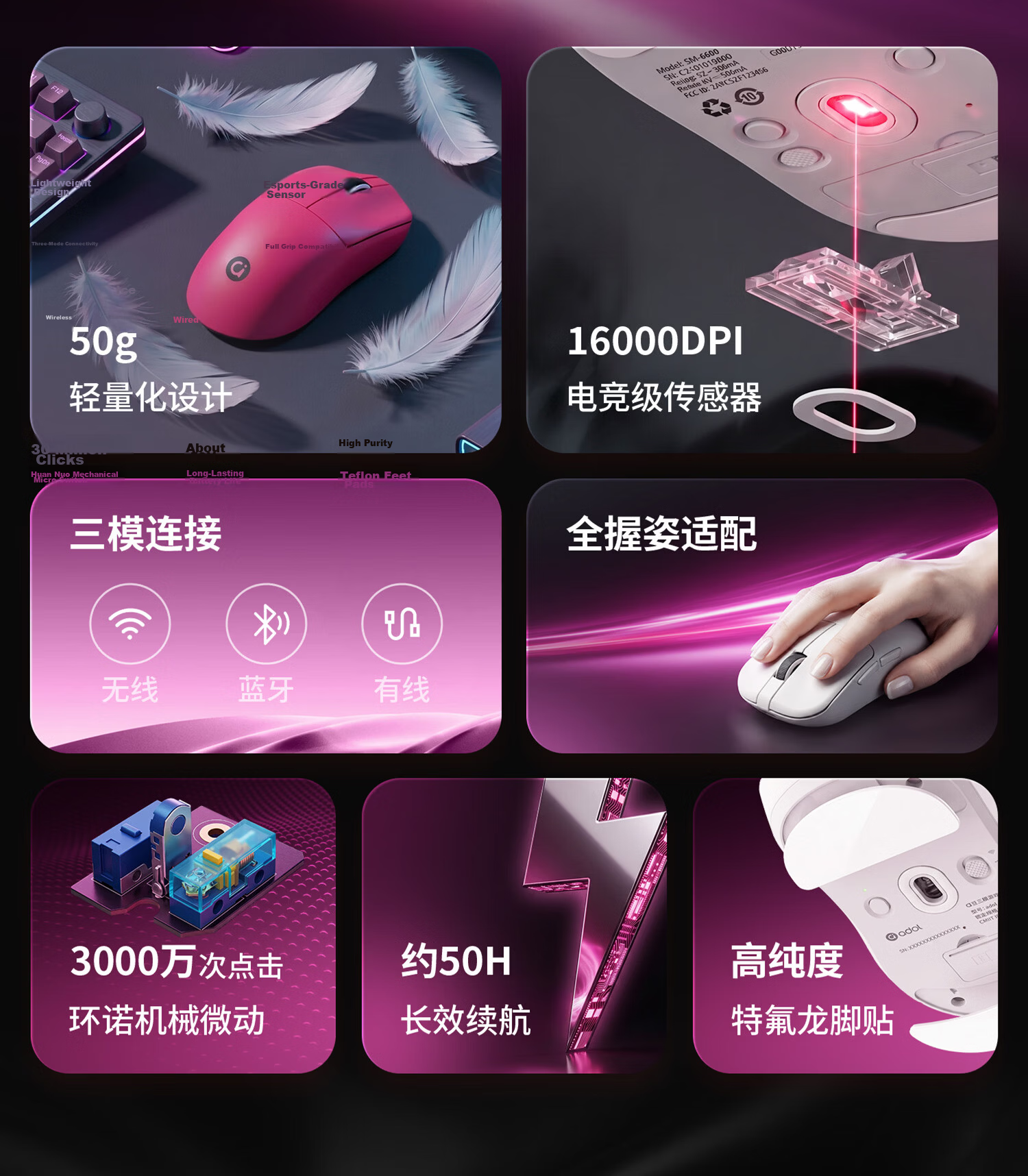 ASUS A A9 Lightweight Wireless Mouse Esports-grade Sensor 1K Report Rate Low Latency Tri-mode Connectivity Long Battery Life Gaming and Office Use A9 Peach Pink 2