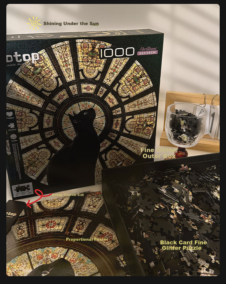 Botop CathedralCat Church Cat Puzzle 1000 Pieces Imported Black Card Flash Stress Relief Toy Birthday Christmas Gift 4