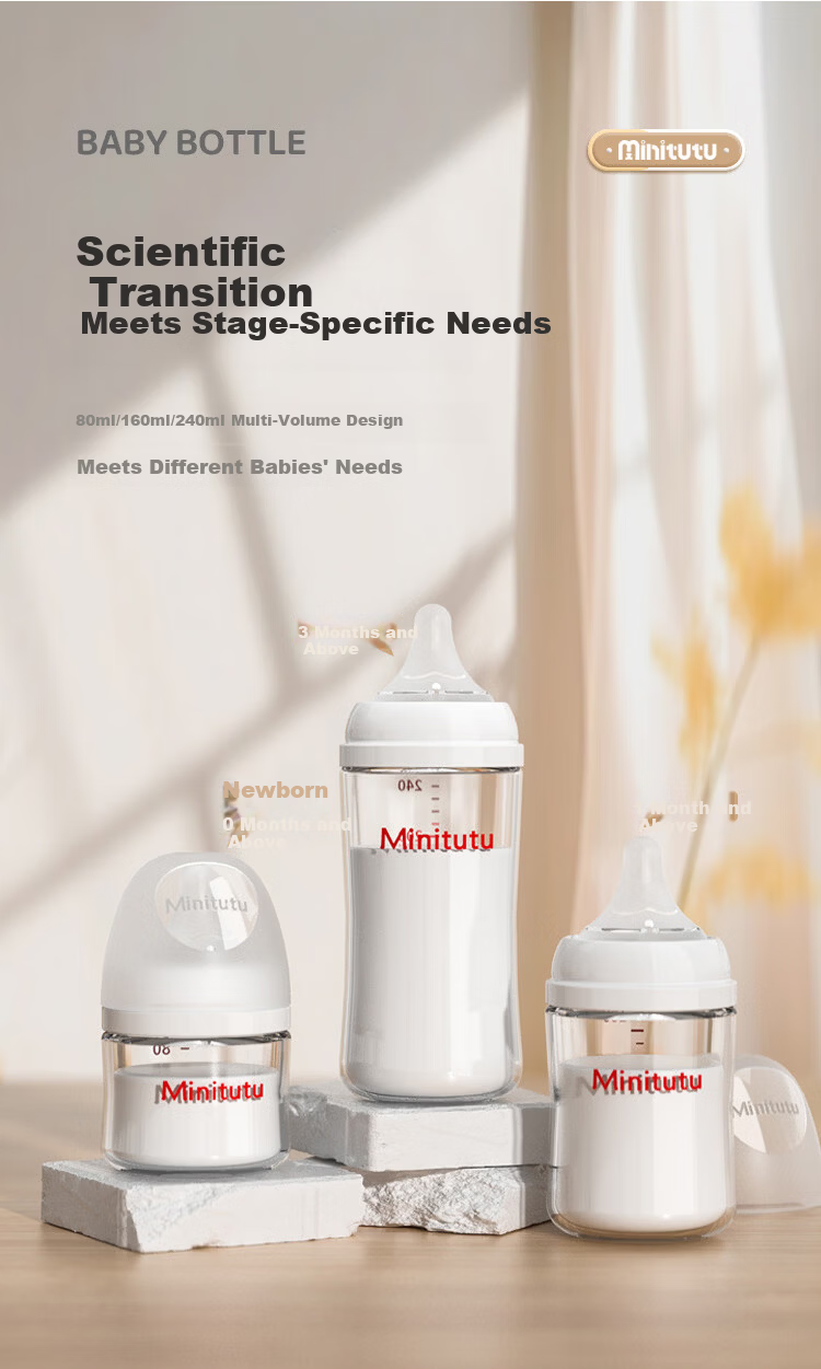 MINITUTU Newborn Anti-Colic Glass Baby Bottle for Infants Imitation Moonlight White 240ml 3-6 Months 7