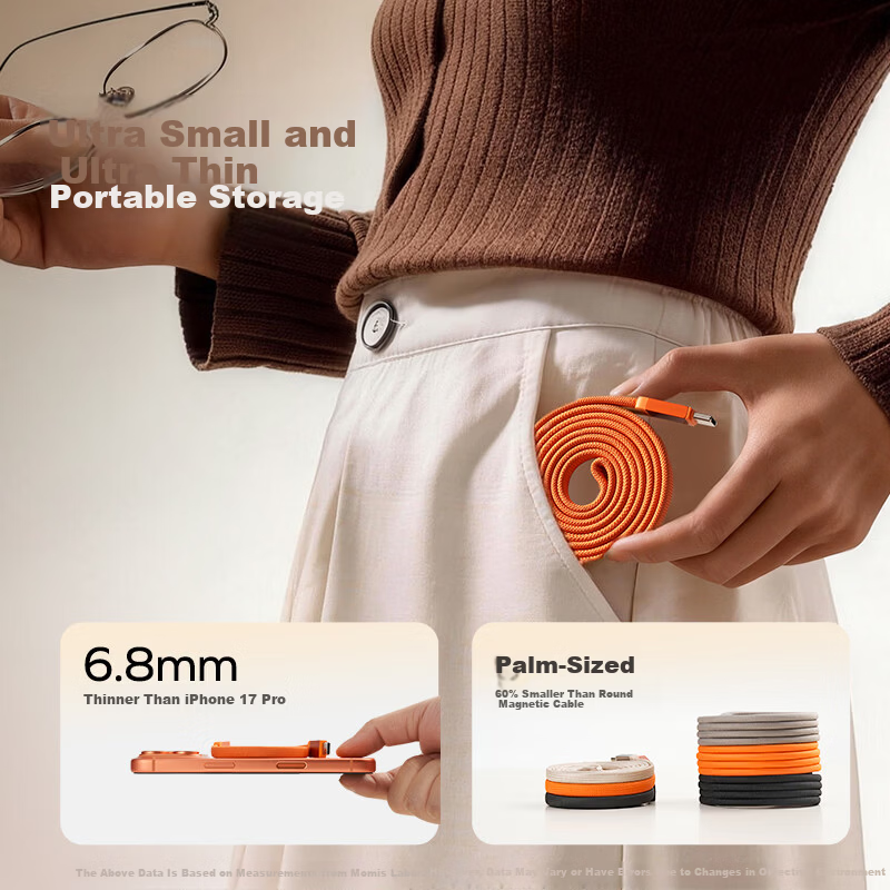 MOMAX Magnetic Type-C Charging Cable PD100W Fast Charge Car CTC Braided Magnetic Storage Compatible with Apple iPhone 17/16/iPad/Laptop/Tablet Xiaomi Black
