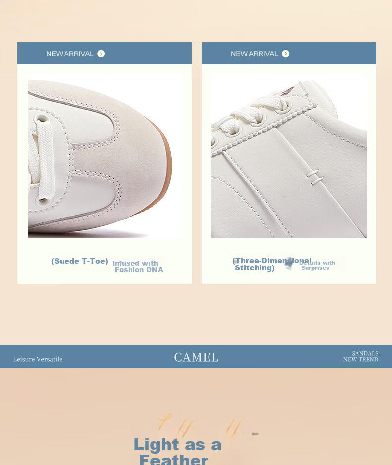 CAMEL Women's Casual Lightweight Thin-Soled Sports Shoes L26S255205 Off-White Size 37 8