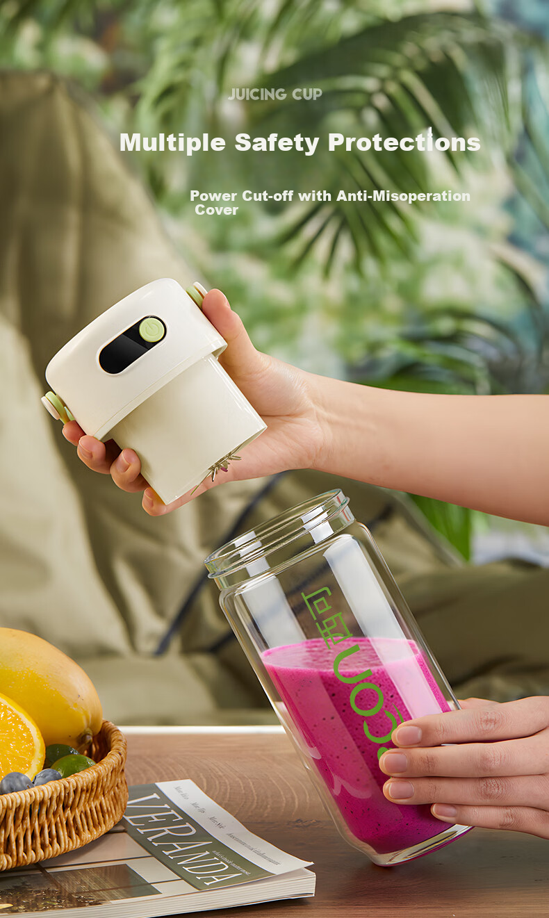 Xike Portable Juicer Double-Layer Glass Insulated Ice-Crushing Juice Cup Small Household Multifunctional Wireless Rechargeable Electric Fruit Blender with Dual Lids GZ4506 15