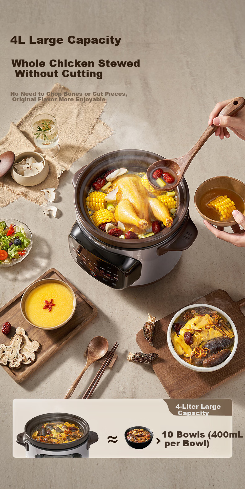 Joyoung 4L Electric Slow Cooker Purple Clay Pot Multi-Function Smart Timer Stew Porridge Soup Pot DG40K-GD408 14