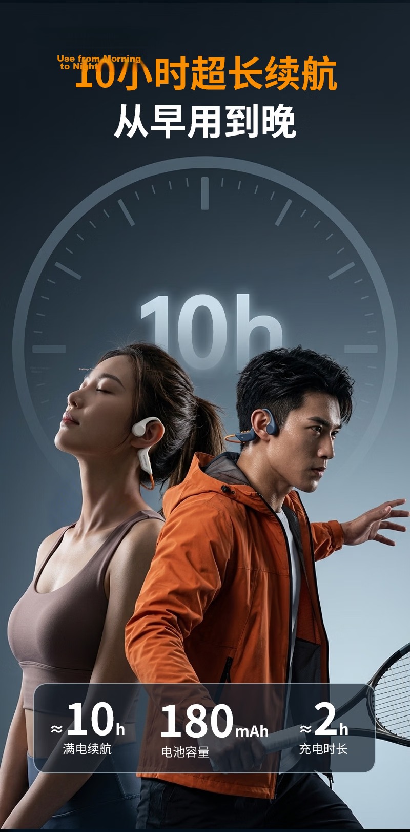 Skyworth G7 Bone Conduction Bluetooth Open-Ear True Wireless Neckband Sports Running Call Noise Cancelling Long Battery Life Music Headphones Compatible with Huawei Apple High Gloss Black 13