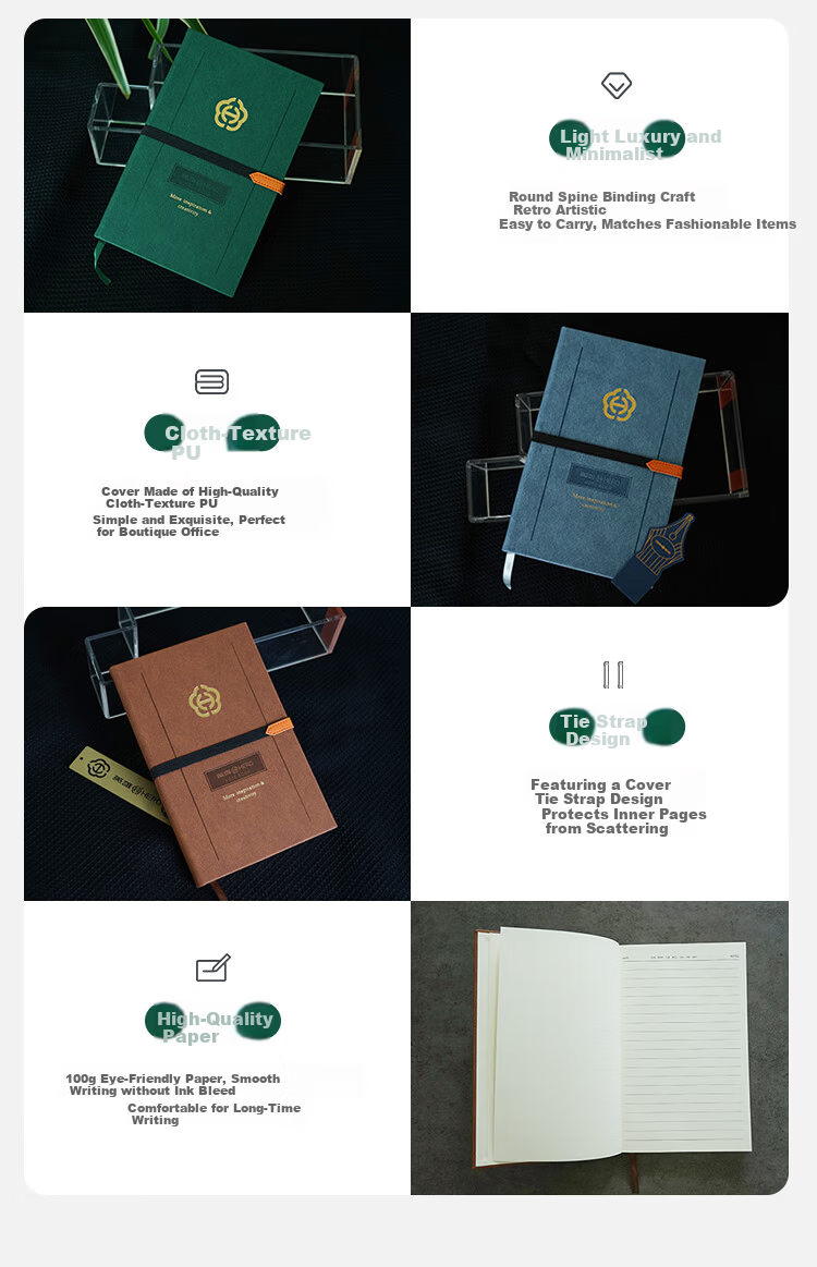 HERO A5 Business Notebook Thickened Hard Cover Soft Leather Simple High-End Gift Meeting Portable Office Stationery Lined Tearable Diary Journal Binder 5