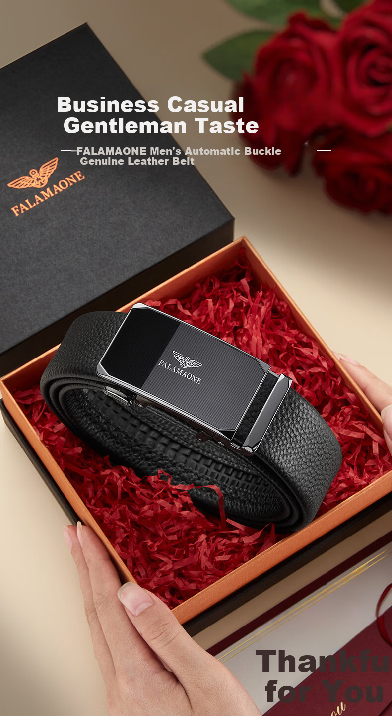 FALAMAONE Armani Men's Genuine Leather Automatic Buckle Belt High-End Top Layer Cowhide Father's Day Gift for Dad 2