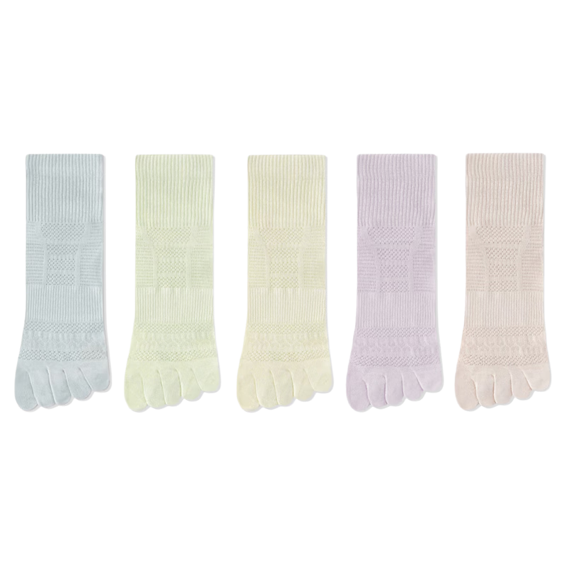 361° Women's Five-Toe Socks Summer Thin Breathable Mid-Calf Sweat-Absorbing Casual Socks Combo/5 Pairs One Size