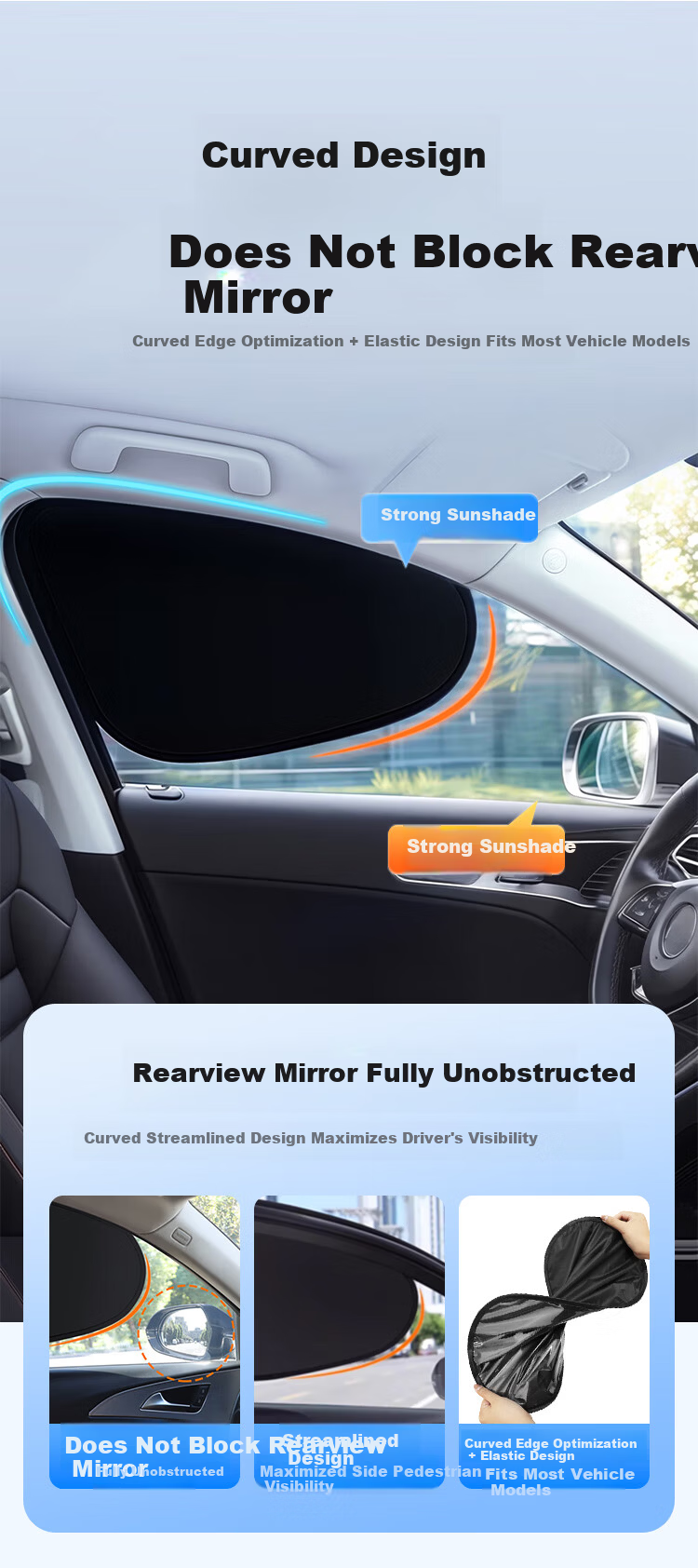 KOOLIFE Car Rear Window Sunshade Curtain Sun Protection Heat Insulation Side Window Sunshade Black Glue Static Adsorption 2