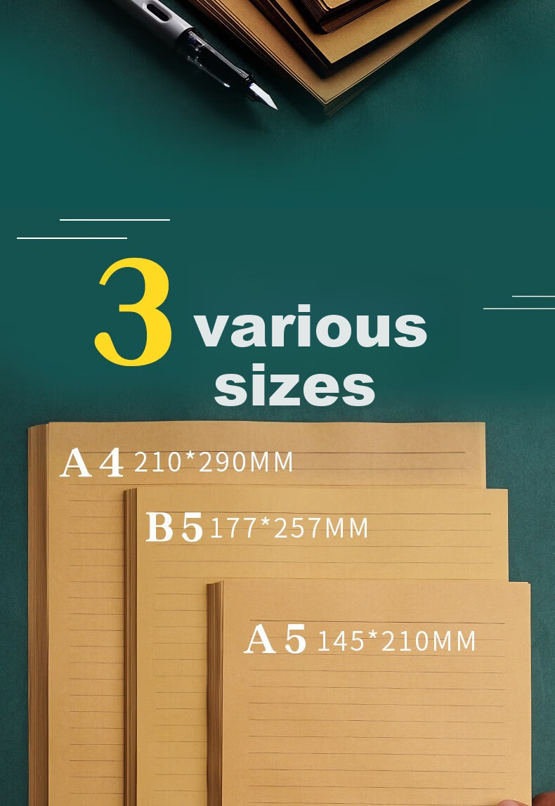 Dailuotang A5 Kraft Paper Lined Letter Paper Vintage Thick Notebook Retro Style Handwritten Letter Stationery Simple Artistic Fresh Design Thank You Letter Qixi Festival Love Letter Paper Teacher's Da 2