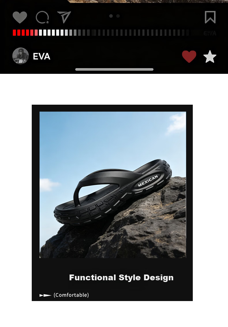 Scarecrow EVA Thick Sole Men's Flip Flops Summer Outdoor Tire Pattern Non-Slip Lightweight Beach Sandals Black Size 44-45 2
