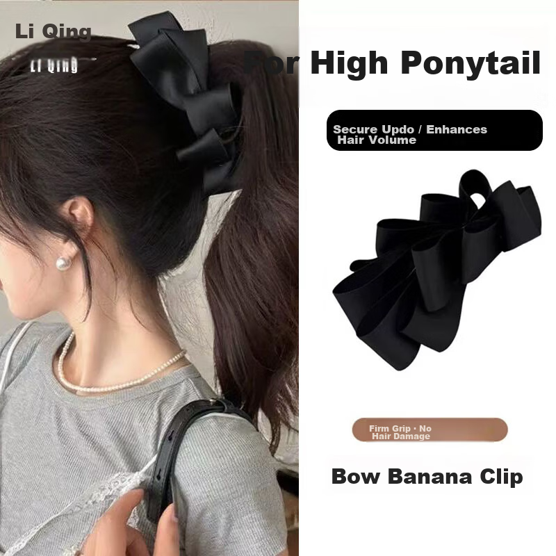 LiQing Butterfly Bow Banana Hair Clip [Black] Back of Head Hair Clamp Ponytail Vertical Hairpin Hair Clip Gift for Girlfriend Holiday Present