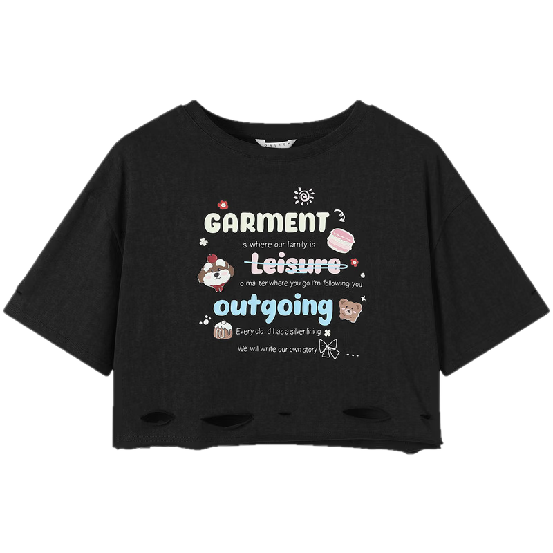 TonLion 2026 Summer New Short Sleeve T-Shirt Women Crop Top Niche Design Cute Loose Early Spring