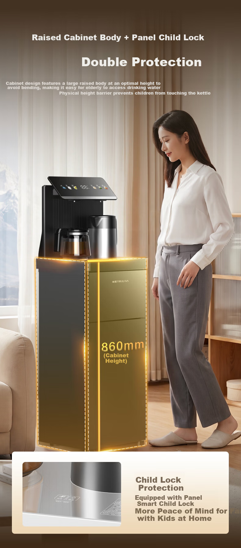 TRULIVA Tea Bar Machine Living Room Home Water Dispenser Multifunctional Hot and Cold Intelligent Tea Bar Cabinet Bottom-Load Water Bucket Fully Automatic Vertical Kettle Tea Maker National Subsidy YT 17