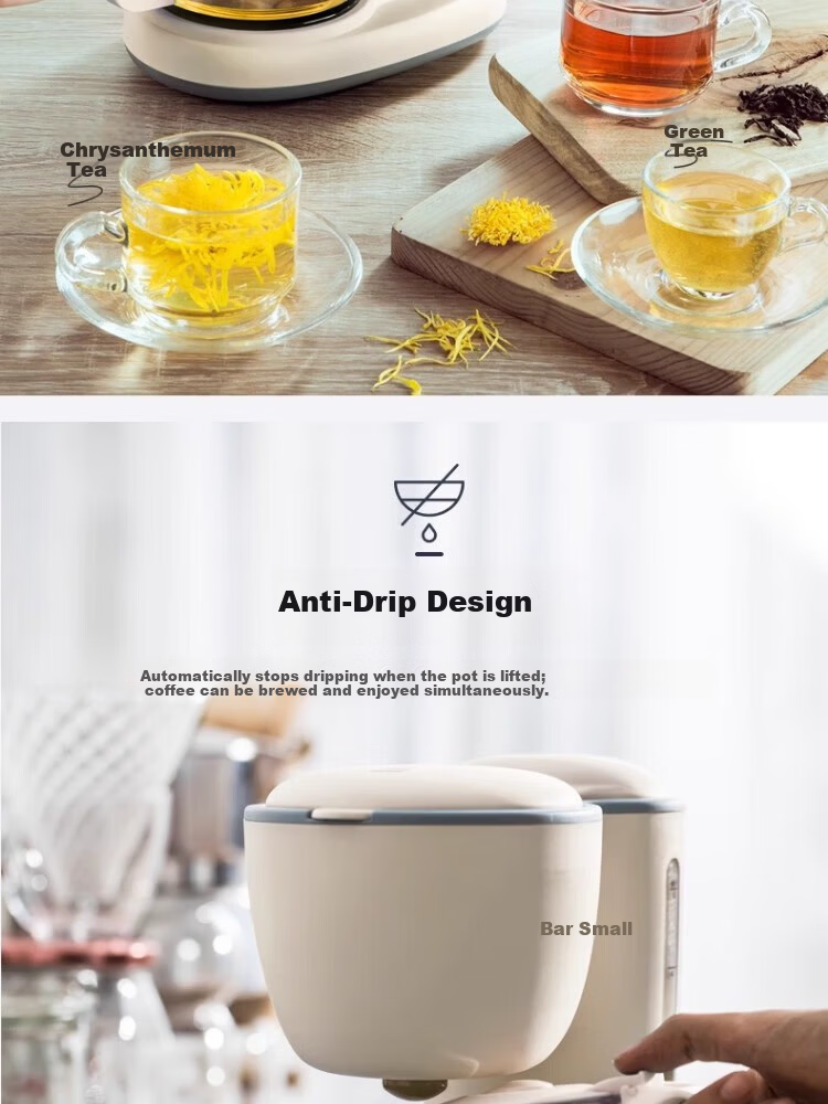 Bear Office Home Small Fresh Brew Coffee Maker Adjustable Strength Drip-Proof Continuous Heating Multi-Function Coffee Machine KFJ-A06N2 [Coffee and Tea Dual Use] 10