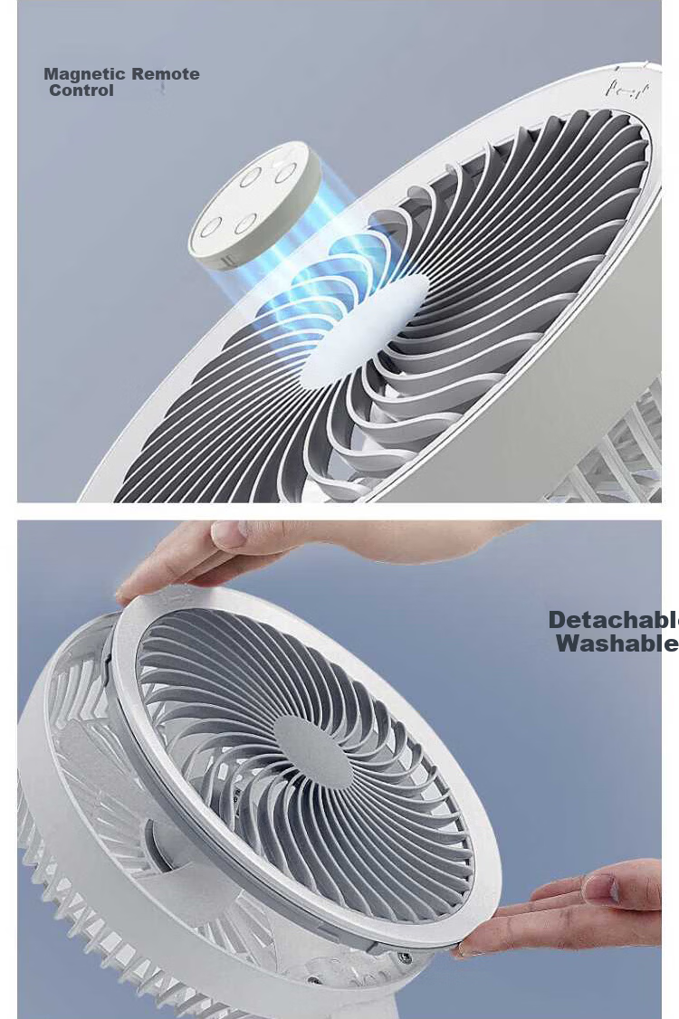 Edon Floating Wall-Mounted Air Circulation Fan Wireless Desktop Kitchen Small Fan Rechargeable Foldable Portable Office Electric Fan Bathroom Kitchen Wall-Mounted Fan E808KY 24