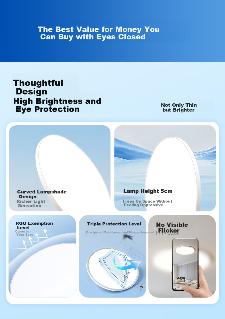 Dell Eye-Protection Ceiling Light Ultra-Thin Three-Proof Modern Minimalist Bedroom Corridor Study Guest Room Lamp Zhongshan Lighting 2