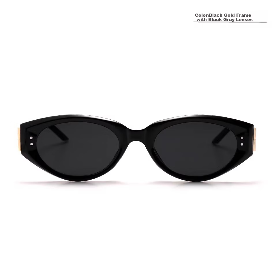 Boshide Polarized Vintage Cat Eye Sunglasses High-End Slimming Square Round Face Black Frame Gold Temples 15
