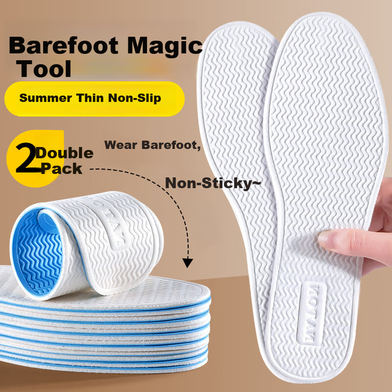 Footprint Tribe Barefoot Magic Insoles Men's Summer Breathable Sweat-Absorbing Odor-Resistant Latex Non-Stick Insoles Size 39-40 [2 Pairs]