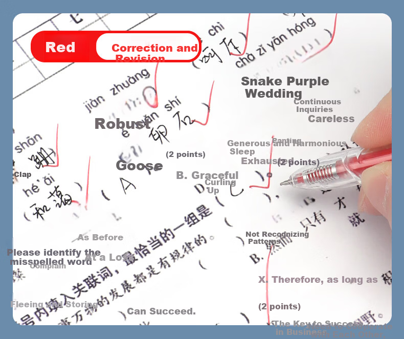 BAOKE PC1962 Silent Click Neutral Pen 0.5mm Student Exam Pen Marker Anti-Slip Wavy Grip High-Value Signature Pen Red 12pcs/Box 10