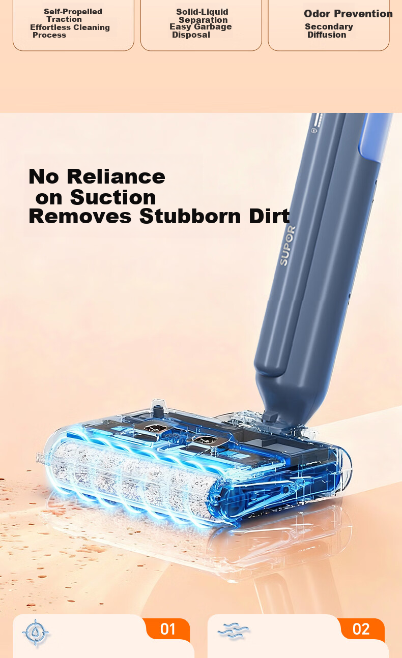 Supor Floor Washer K2 - 2-in-1 Wash and Mop Machine, Solid-Liquid Separation, Odorless, Quiet, Lightweight, Self-Propelled Electric Mop, Home Use, Starry Gray 15