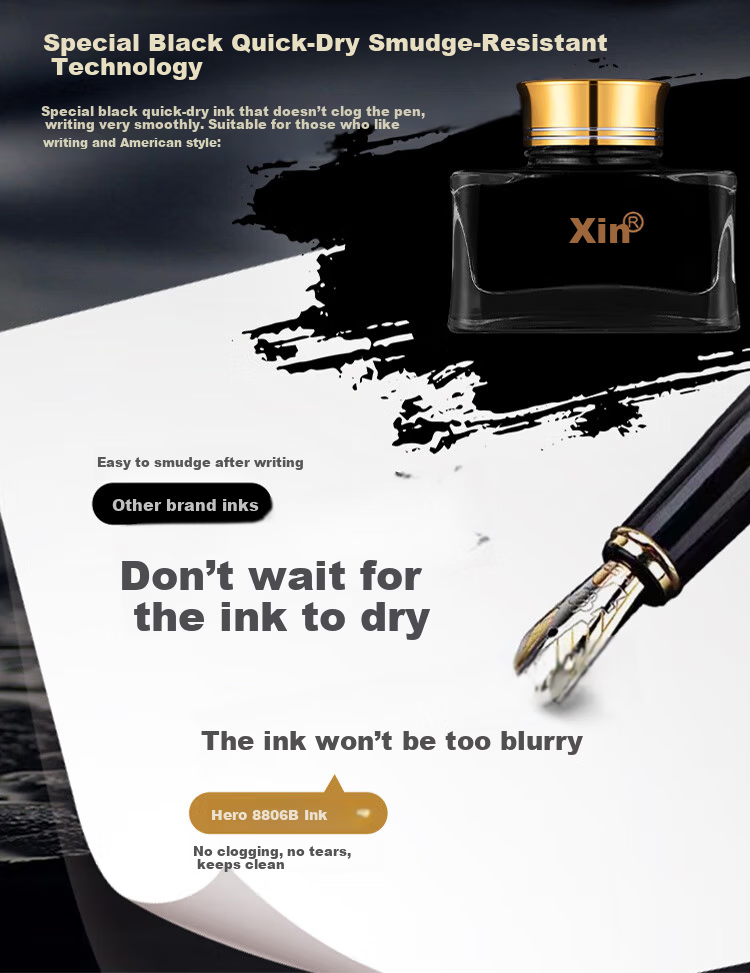 HERO Premium Fountain Pen Ink Extra Black Non-Carbon Dye Type Anti-Clogging High-Grade Fountain Pen Ink 8806B/50ml 6