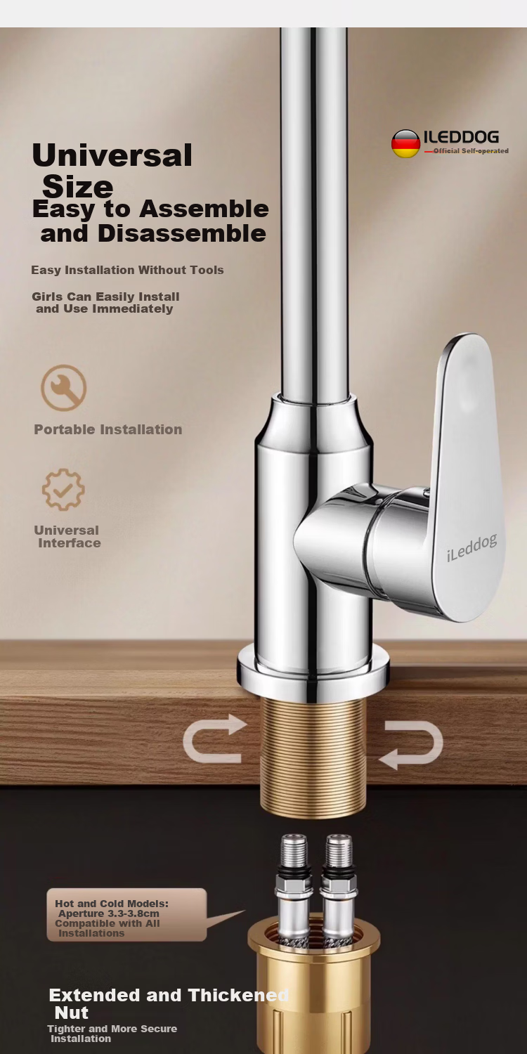 ILeddog [Germany] All-Copper Kitchen Faucet Household Vegetable Sink Pressurized Splash-Proof Hot and Cold Faucet CFLT-LR 15