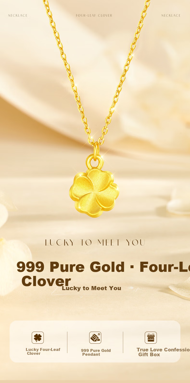 Liyi Jiujiu Gold Four-Leaf Clover Necklace for Women, Birthday Gift for Wife and Girls, Practical Children's Day Gift 1