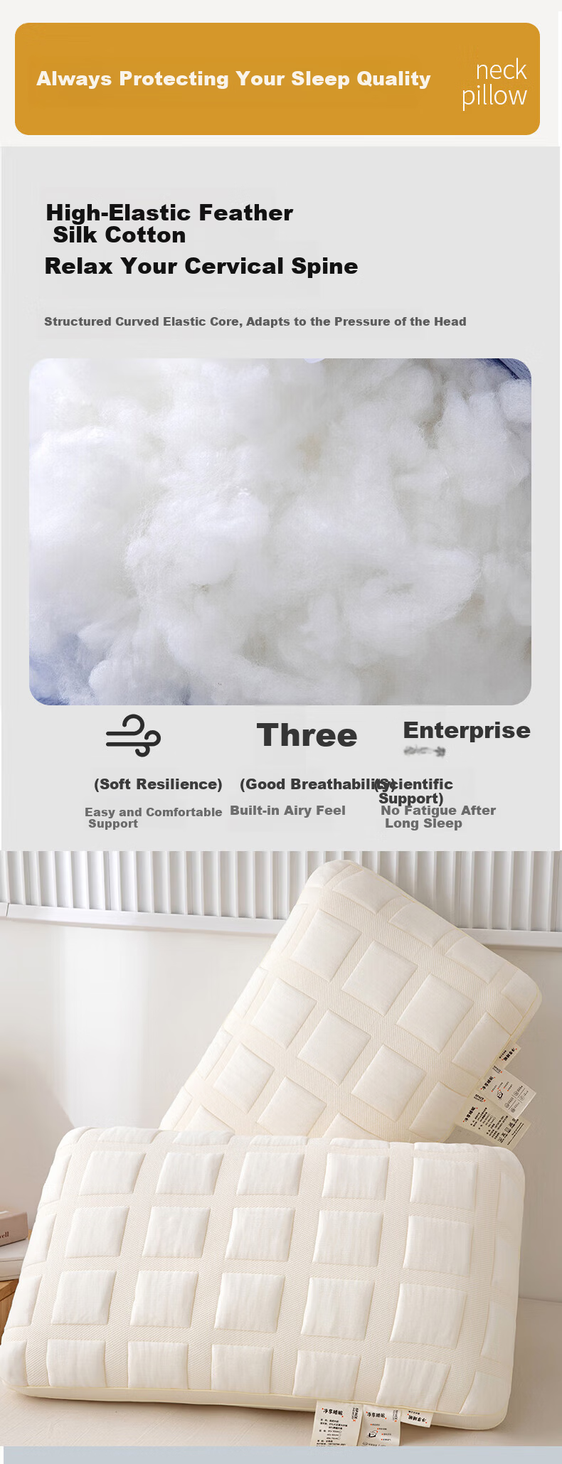 J.Sir High Pillow Deep Sleep Pillow Core Non-Collapsing Non-Deforming Cotton Neck Support Single Pillow for Hotel and Home Use 5