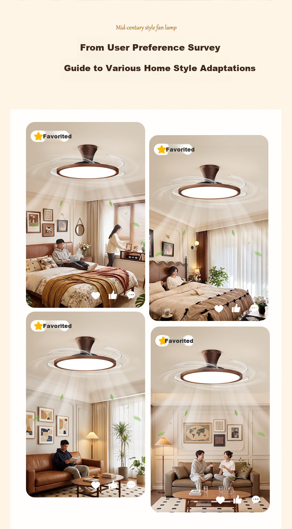 HP Puriguang Vintage Ceiling Fan Light with Invisible Blades for Bedroom and Dining Room Zhongshan Lighting with Installation Package Zhenzhiguang 9