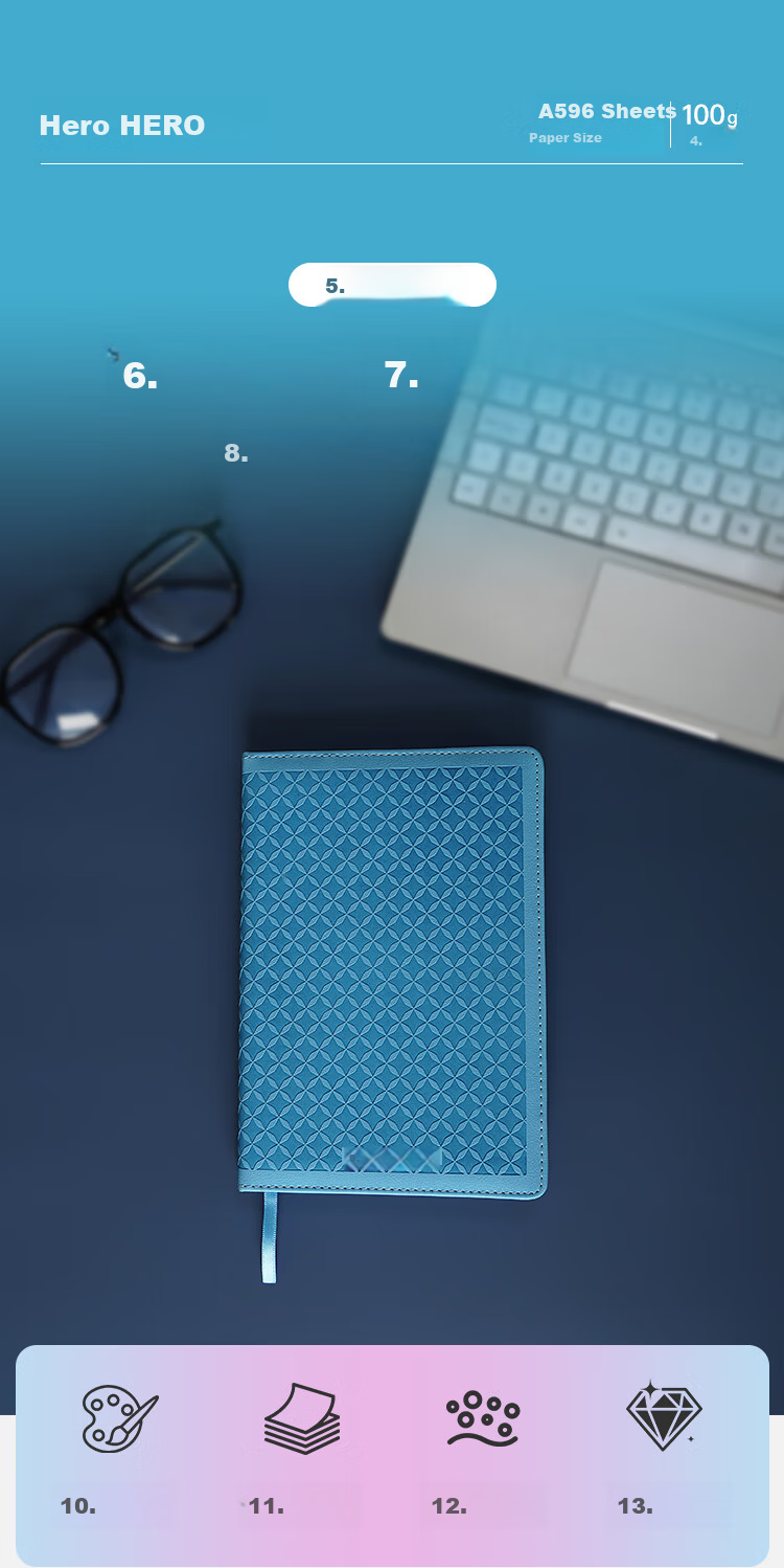 HERO A5 Business Notebook Thickened Hard Cover Soft Leather Simple High-End Gift Meeting Portable Office Stationery Lined Tearable Diary Journal Binder 2