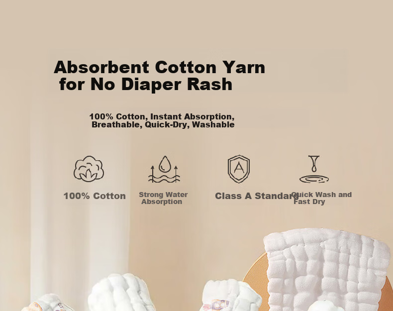 Bledilait Unisex Baby Diapers Cotton Gauze Newborn 10-Layer Washable Cloth Diapers 6-Pack Size M 1