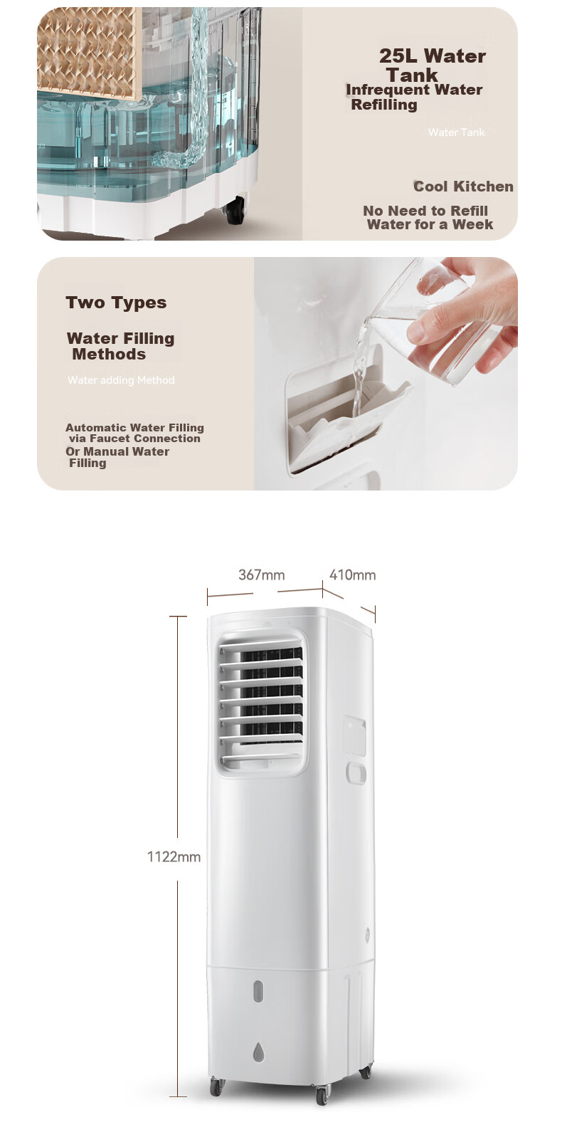 Bailang Kitchen Air Cooler Single Cold Integrated Portable Air Conditioner Ductless No Installation No Outdoor Unit Floor Standing Kitchen Air Conditioner for Home Living Room Balcony 25