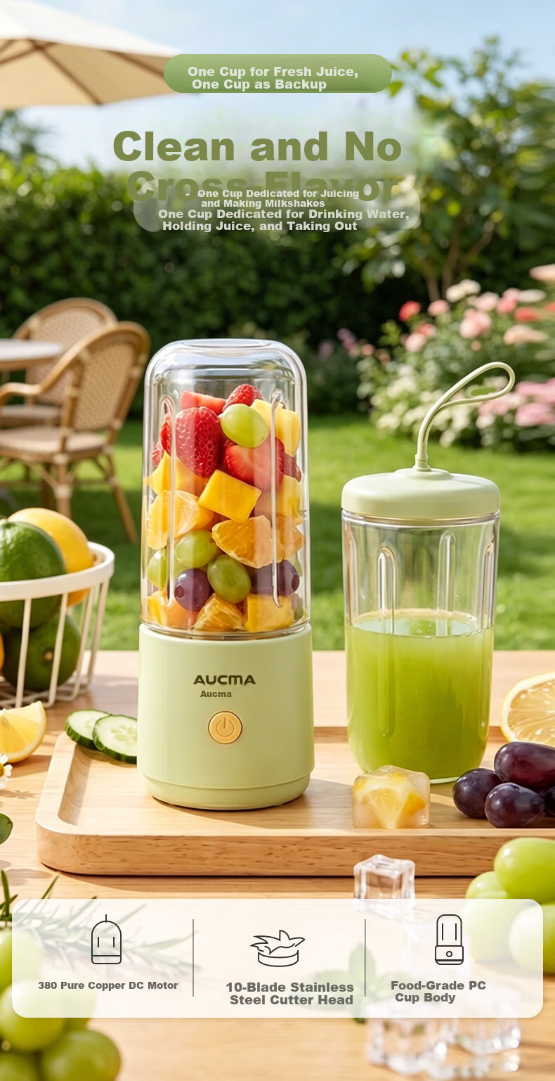 AUCMA New Dual-Cup Juicer Large Capacity Portable Juicer Fruit and Vegetable Juice Maker Household 380ml Baby Food Blender Easy to Clean SZ76GS2 1