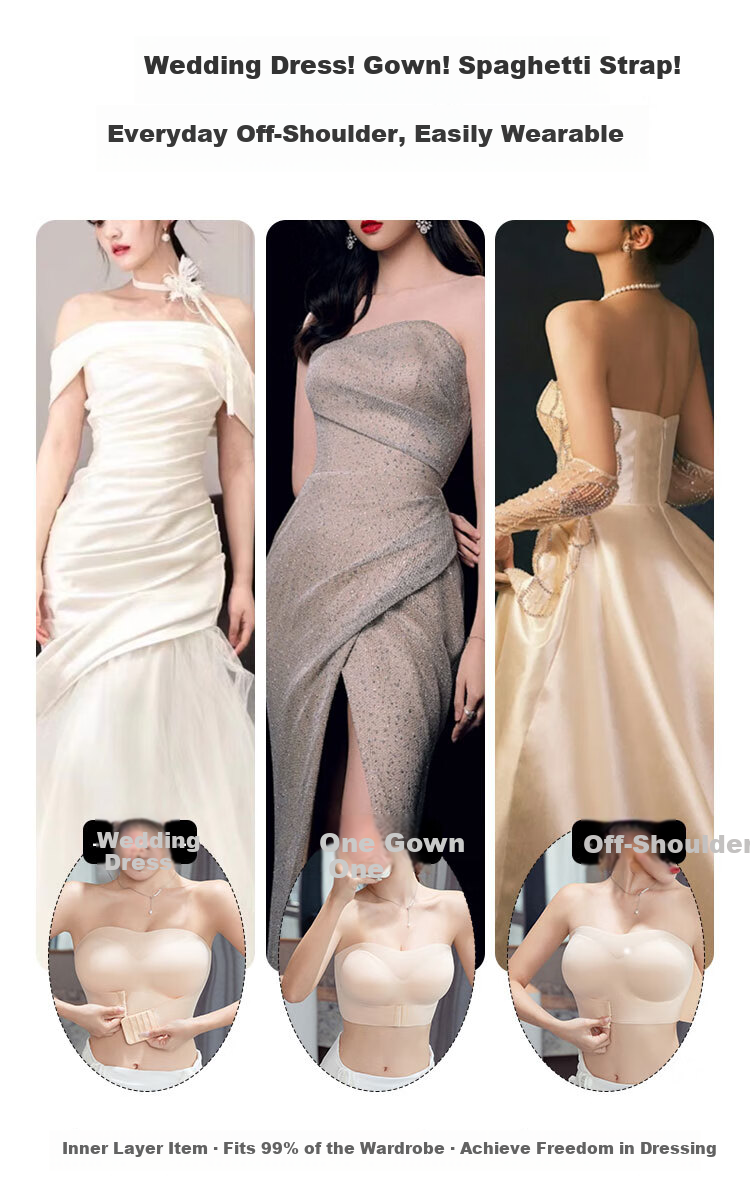 Audifine Strapless Bra Large Cup Anti-Slip Push-Up Anti-Sagging Tube Top Thin Camisole Dress Bra 5
