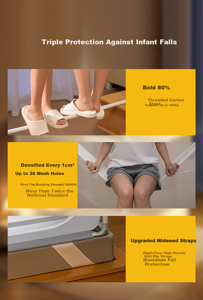 La Torretta Class A Baby Anti-Fall Mosquito Net Home Three-Door Encrypted Drop-Resistant Square Top Mosquito Net for 1.5×2m Bed 7