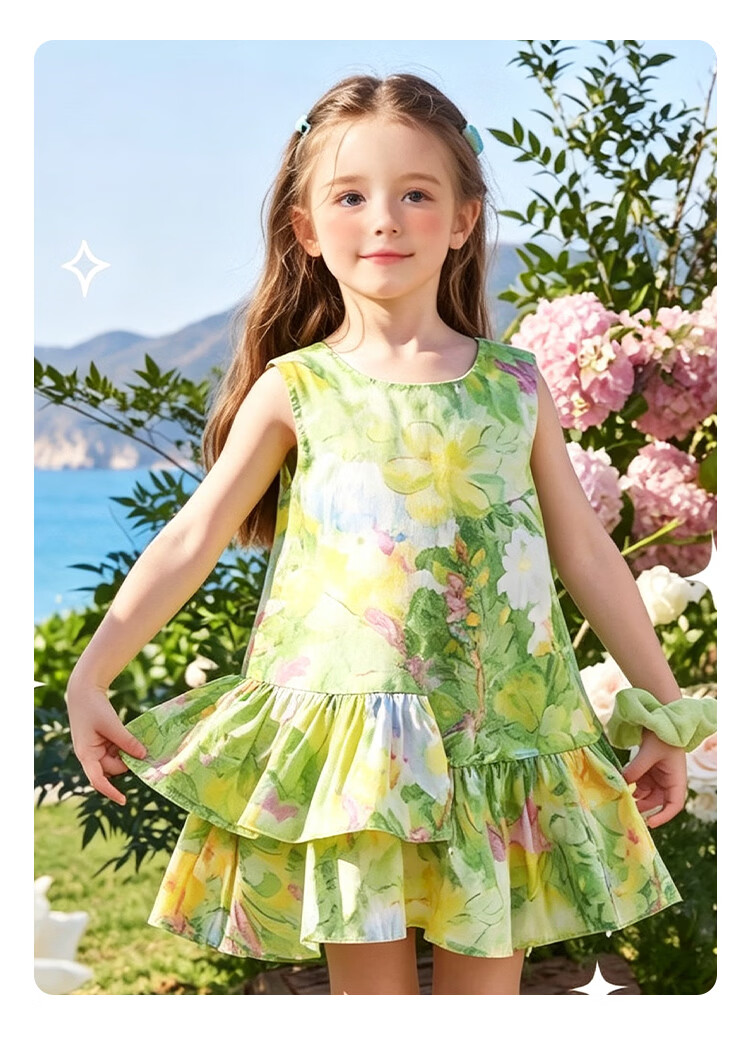 YEEHOO Girls' Dress Children's Dress Big Kids Vest Dress Pastoral Style Printed Fashion Summer White 140 17