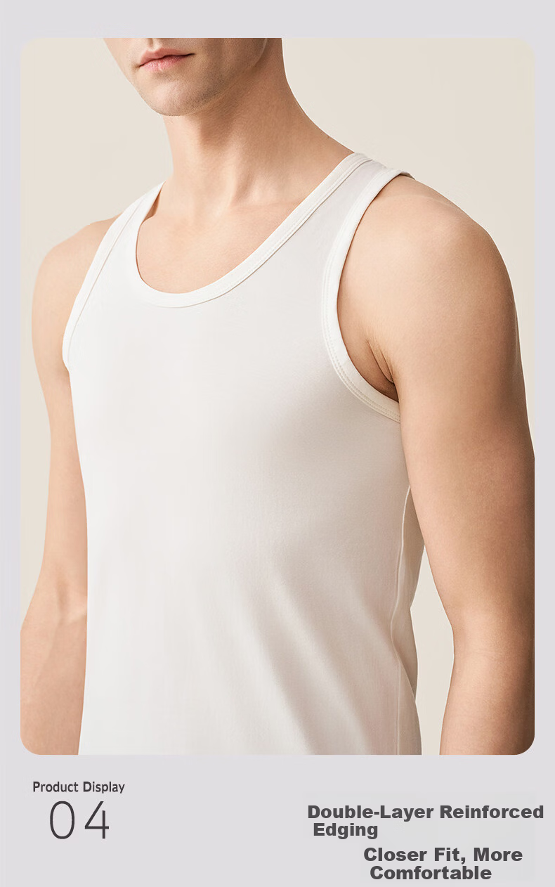 Me feeling Men's Cotton Vest Seamless Racerback Sleeveless Thin Pure Cotton White Innerwear Spring Summer Base Shirt 6