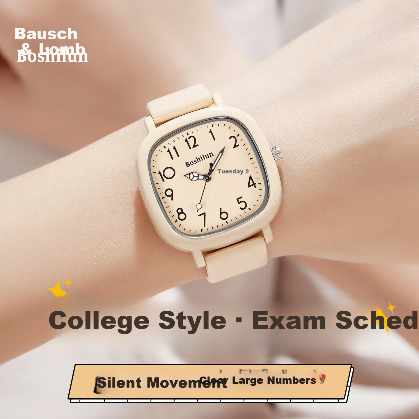Bausch & Lomb Silent Quartz Exam Watch for Female Middle and High School Students, Time-Only, Gift for Girls